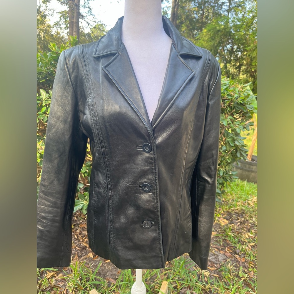 Jones New York Genuine Leather Button Up Jacket Size Medium